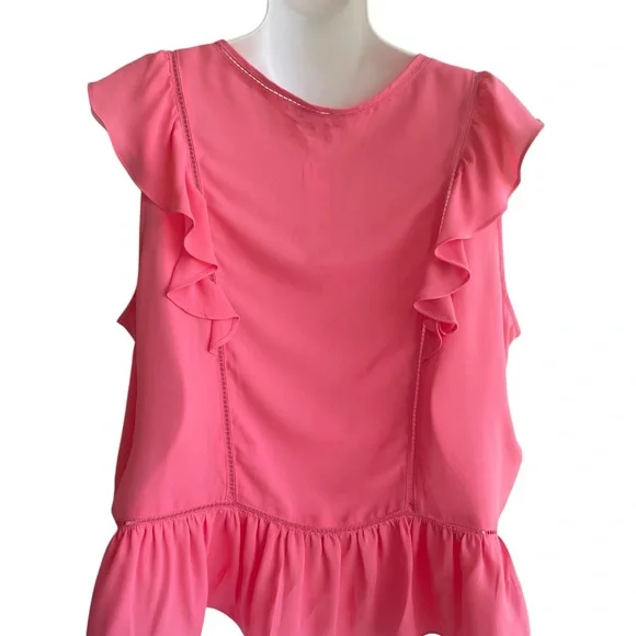 Tommy Hilfiger Peach Blouse Top Ruffles Button Down Peplum V-Neck Ladies L NWT - Picture 4 of 4